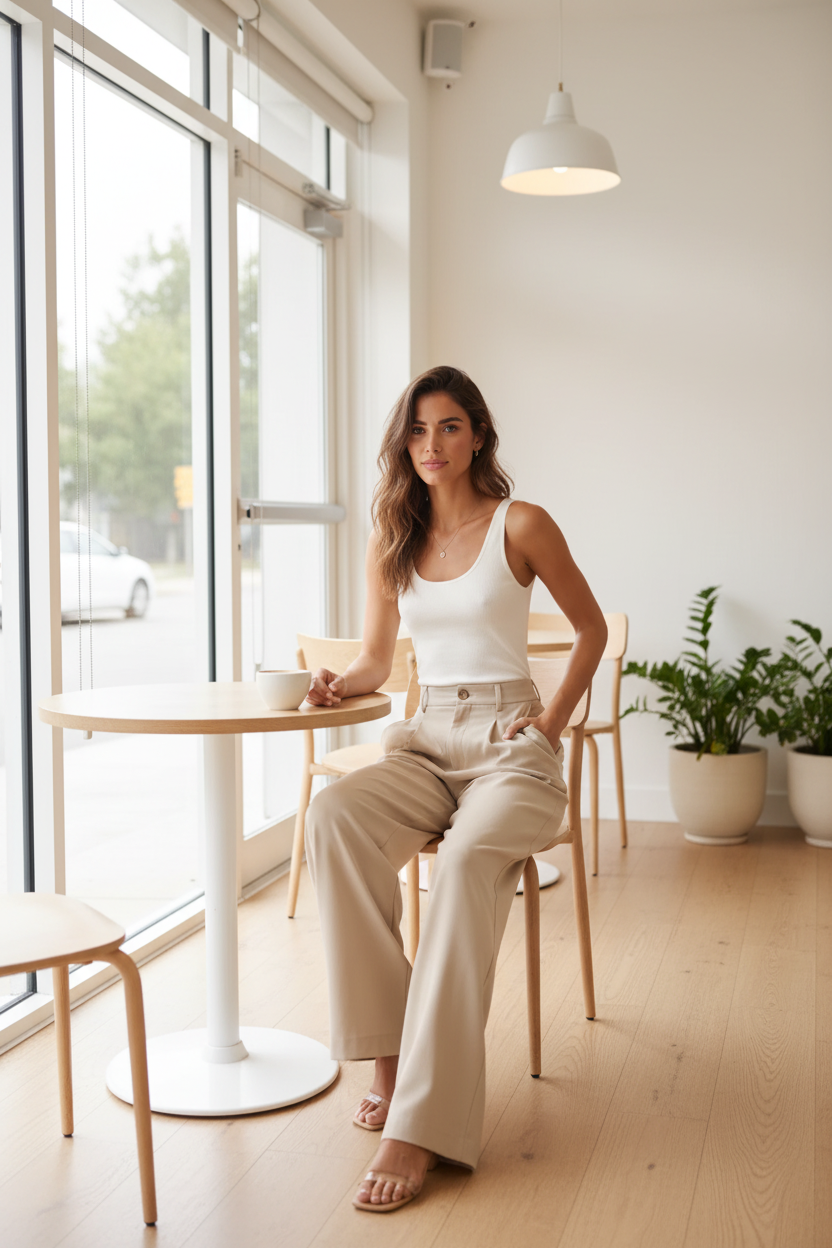 Cream white tapered trousers lifestyle shot