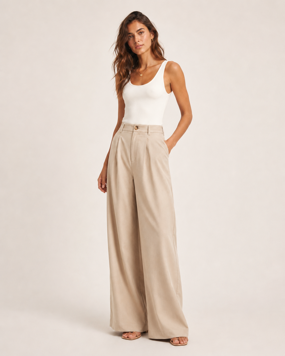 VIP-Navy High-Waisted Straight-Leg Pants