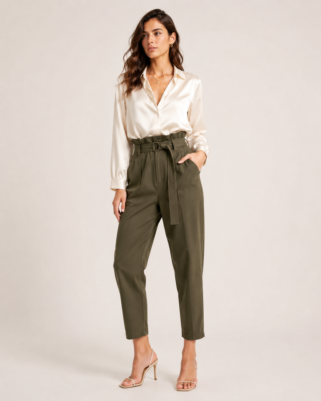 putong-Navy High-Waisted Straight-Leg Pants