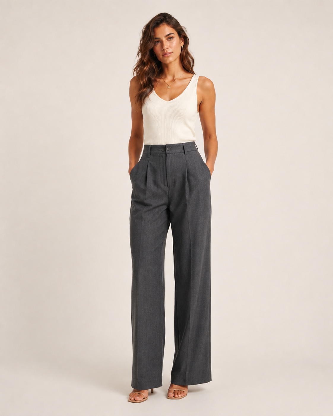 putong-Navy High-Waisted Straight-Leg Pants