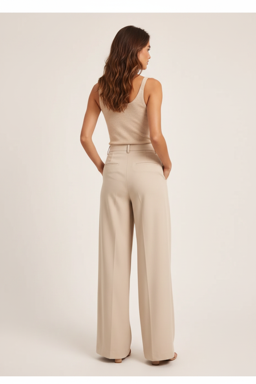 Cream white tapered trousers back view
