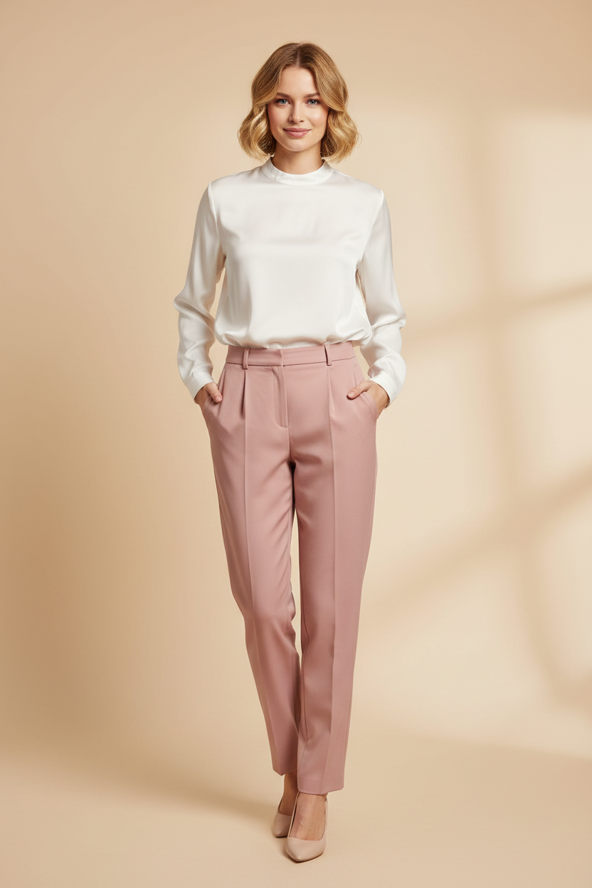 Dusty rose straight-leg trousers front view