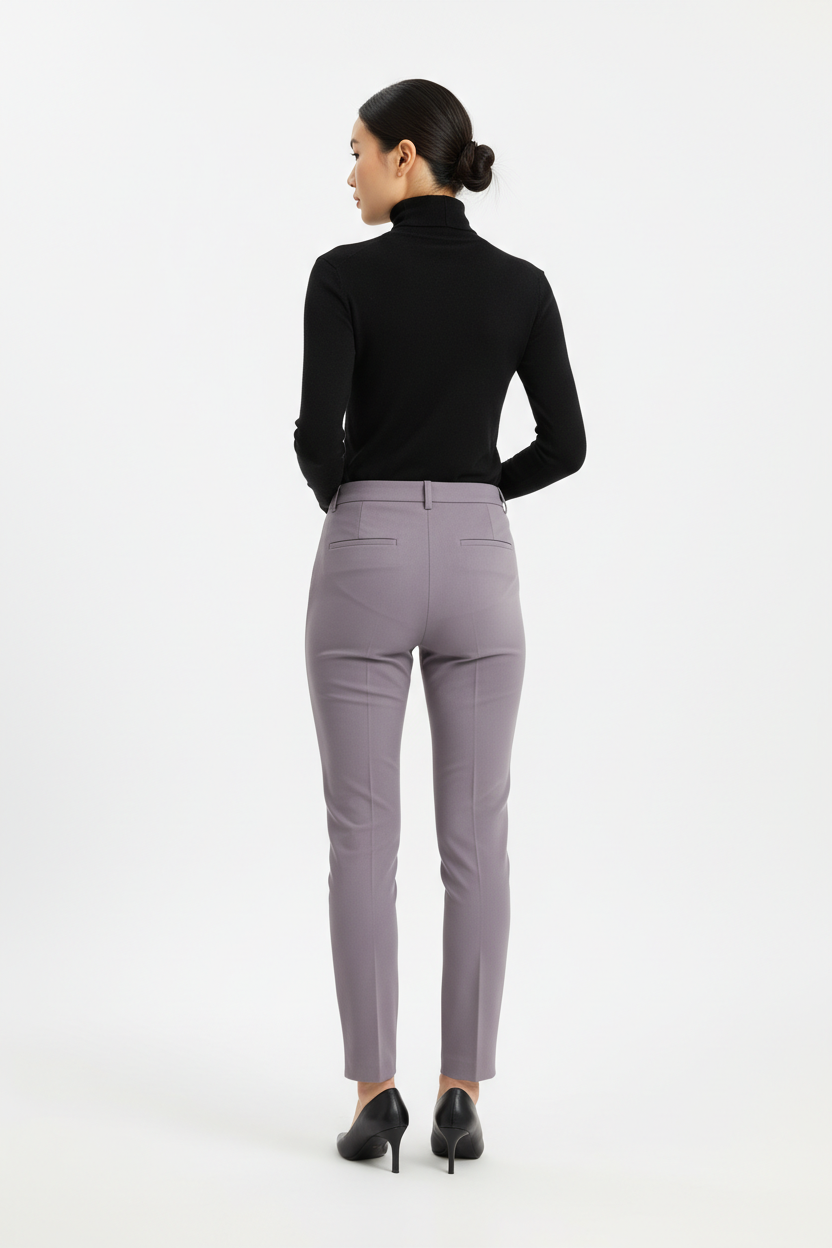 Smoky lavender cigarette trousers back view