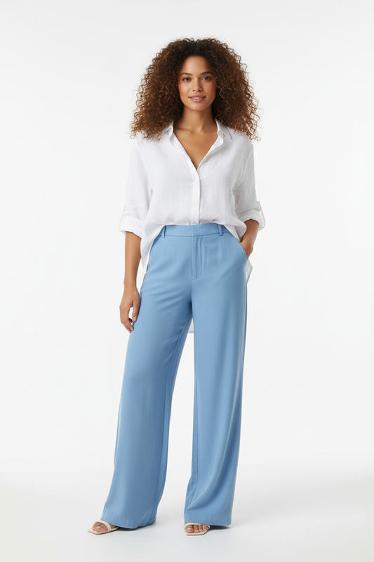 Sky blue wide-leg trousers front view
