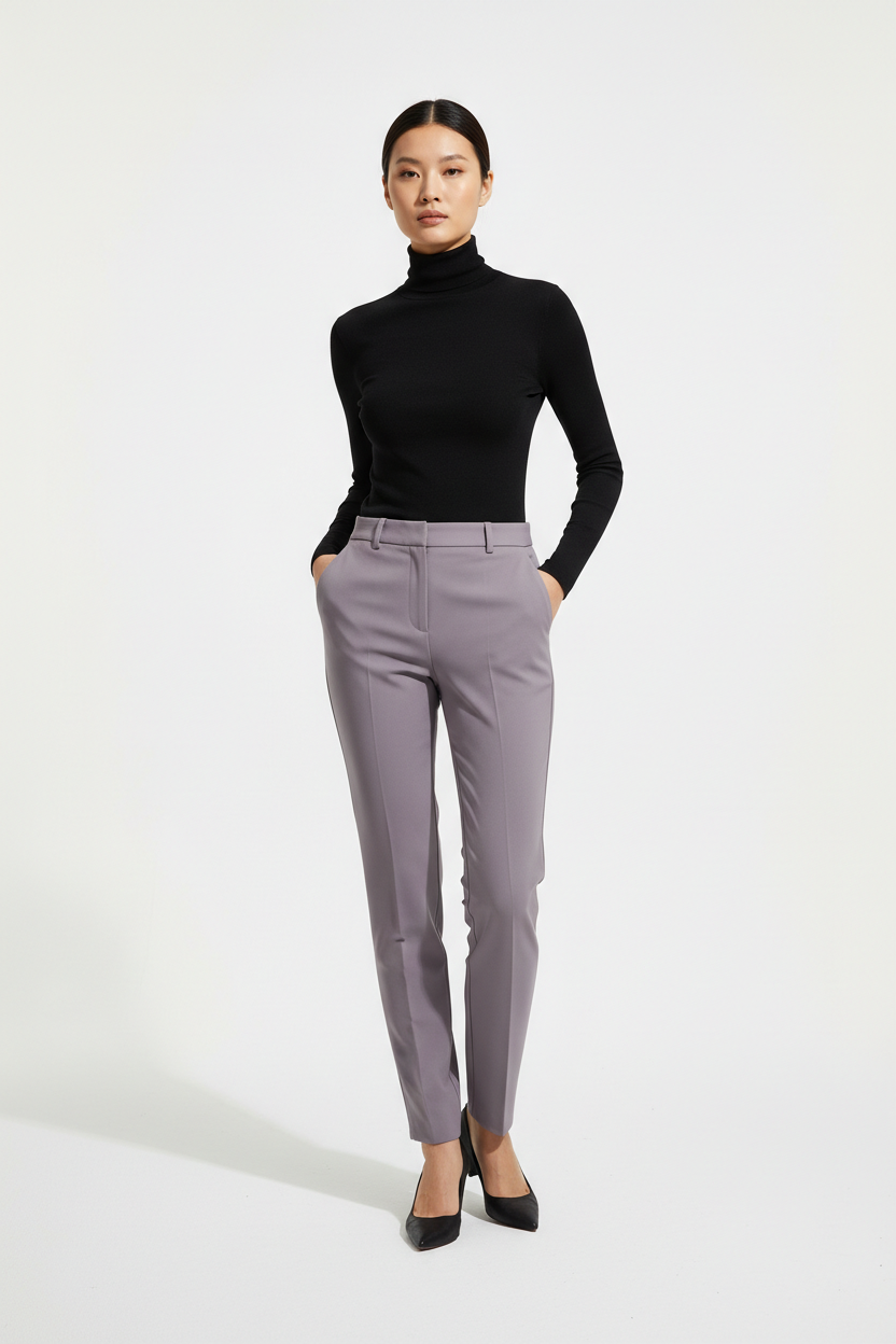 Smoky lavender cigarette trousers front view
