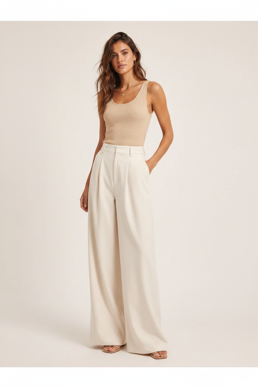 Cream white tapered trousers front view