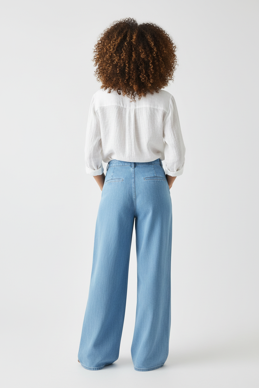 Sky blue wide-leg trousers back view