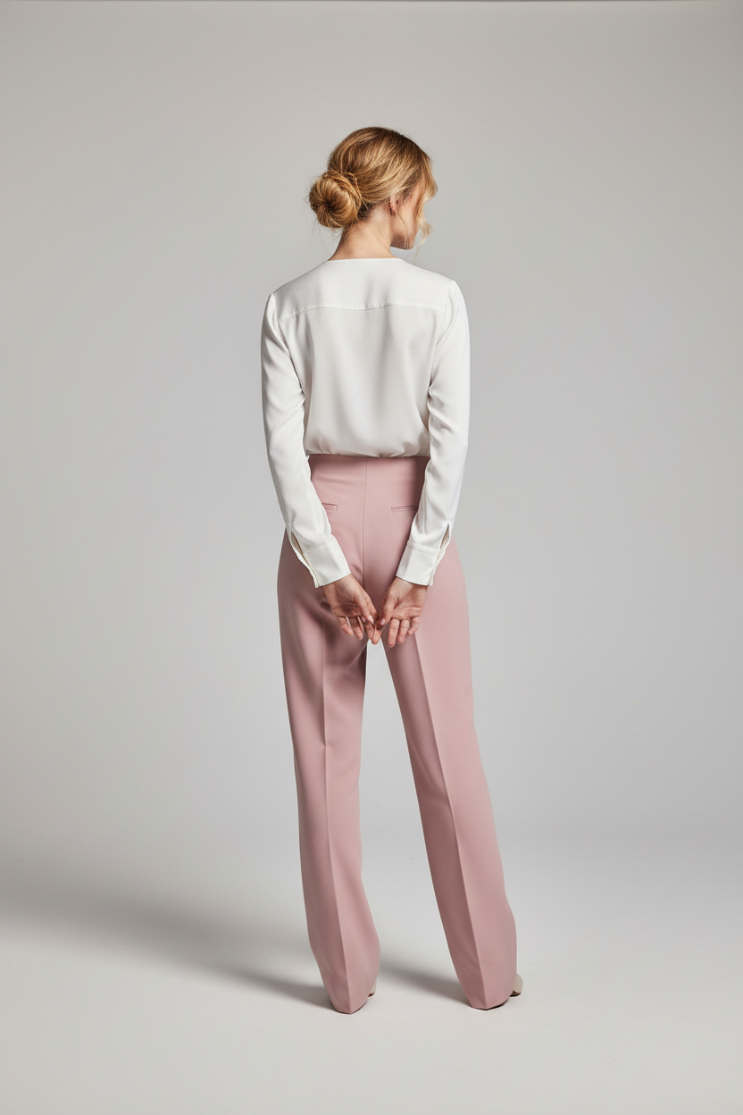 Dusty rose straight-leg trousers back view